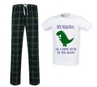 60 SECOND MAKEOVER Men's Doctor Dinosaur Tartan Pyjama Set in Green | Size: Large 60 SECOND MAKEOVER Green L