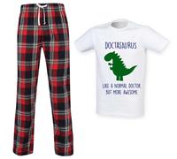 60 SECOND MAKEOVER Men's Doctor Dinosaur Tartan Pyjama Set in Red | Size: Medium 60 SECOND MAKEOVER Red M