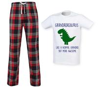 60 Second Makeover Limited Grandad Dinosaur Tartan Trouser Mens Pyjamas Set Family Matching Grandad Birthday Gift Fathers Day Present Mens Nightwear Family Size - Large Red