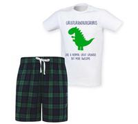 60 SECOND MAKEOVER Men's Greatgrandadsaurus Great Grandad Dinosaur Tartan Pyjama Set in Green | Size: Small 60 SECOND MAKEOVER Green S