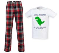 60 SECOND MAKEOVER Men's Greatgrandadsaurus Great Grandad Dinosaur Tartan Pyjama Set in Red | Size: XS 60 SECOND MAKEOVER Red XS