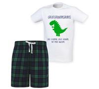 60 SECOND MAKEOVER Men's Greatgrandpasaurus Great Grandpa Dinosaur Tartan Pyjama Set in Green | Size: XS 60 SECOND MAKEOVER Green XS
