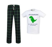 60 SECOND MAKEOVER Men's Greatgrandpasaurus Great Grandpa Dinosaur Tartan Pyjama Set in Green | Size: XS 60 SECOND MAKEOVER Green XS
