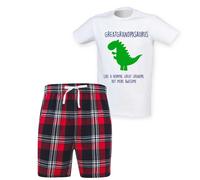 60 SECOND MAKEOVER Men's Greatgrandpasaurus Great Grandpa Dinosaur Tartan Pyjama Set in Red | Size: 2XL 60 SECOND MAKEOVER Red 2XL