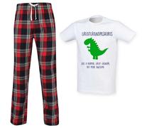 60 SECOND MAKEOVER Men's Greatgrandpasaurus Great Grandpa Dinosaur Tartan Pyjama Set in Red | Size: Small 60 SECOND MAKEOVER Red S