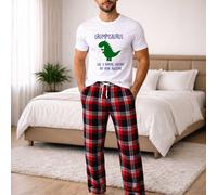 60 SECOND MAKEOVER Men's Grumpy Dinosaur Tartan Pyjama Set in Red | Size: Small 60 SECOND MAKEOVER Red S