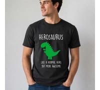 60 SECOND MAKEOVER Men's Heroasaurus, Like A Normal Hero But More Awesome Dinosaur T-Shirt in Black | Size: 2XL 60 SECOND MAKEOVER Black 2XL