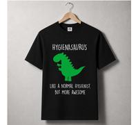 60 SECOND MAKEOVER Men's Hygienistasaurus, Like A Normal Hygienist But More Awesome Dinosaur T-Shirt in Black | Size: Medium 60 SECOND MAKEOVER Black M