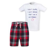 60 SECOND MAKEOVER Men's I Don't Snore I Just Dream I'm A Motorbike Tartan Short Pyjama Set in Red | Size: XL 60 SECOND MAKEOVER Red XL