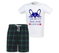 60 SECOND MAKEOVER Men's I Work Hard So My Frenchie Can Have A Better Life Pyjama Set in Green | Size: Large 60 SECOND MAKEOVER Green L