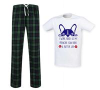 60 SECOND MAKEOVER Men's I Work Hard So My Frenchie Can Have A Better Life Pyjama Set in Green | Size: Small 60 SECOND MAKEOVER Green S