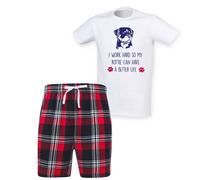 60 SECOND MAKEOVER Men's I Work Hard So My Rottie Can Have A Better Life Tartan Short Pyjamas in Red | Size: Large 60 SECOND MAKEOVER Red L