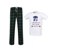 60 SECOND MAKEOVER Men's I Work Hard So My Rottie Can Have A Better Life Tartan Trouser Pyjamas in Green | Size: XS 60 SECOND MAKEOVER Green XS