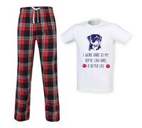 60 SECOND MAKEOVER Men's I Work Hard So My Rottie Can Have A Better Life Tartan Trouser Pyjamas in Red | Size: XL 60 SECOND MAKEOVER Red XL