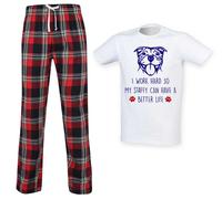 60 SECOND MAKEOVER Men's I Work Hard So My Staffy Can Have A Better Life Pyjama Set in Red | Size: Large 60 SECOND MAKEOVER Red L