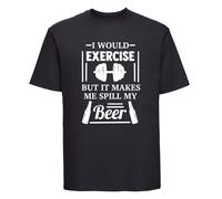 60 SECOND MAKEOVER Men's I Would Exercise But It Makes Me Spill My Beer T-Shirt in Black | Size: Small 60 SECOND MAKEOVER Black S