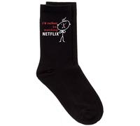 60 SECOND MAKEOVER Men's I'd Rather Be Watching Netflix Black Calf Socks 60 SECOND MAKEOVER Black One Size