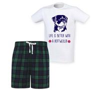60 SECOND MAKEOVER Men's Life Is Better With A Rottie Tartan Short Pyjamas in Green | Size: Small 60 SECOND MAKEOVER Green S