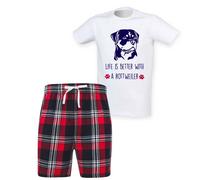 60 SECOND MAKEOVER Men's Life Is Better With A Rottie Tartan Short Pyjamas in Red | Size: XS 60 SECOND MAKEOVER Red XS