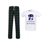 60 SECOND MAKEOVER Men's Life Is Better With A Rottie Tartan Trouser Pyjamas in Green | Size: Medium 60 SECOND MAKEOVER Green M