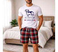 60 SECOND MAKEOVER Men's Life Is Better With A Sausage Dog Tartan Short Pyjama Set in Red | Size: Large 60 SECOND MAKEOVER Red L