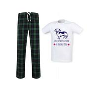 60 SECOND MAKEOVER Men's Life Is Better With A Sausage Dog Tartan Trouser Pyjama Set in Green | Size: Medium 60 SECOND MAKEOVER Green M