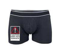 60 SECOND MAKEOVER Men's Mens Black Funny Boxers Caution Very Hot Surface Shorts Boxers | Size: Small 60 SECOND MAKEOVER Black S