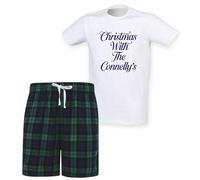 60 SECOND MAKEOVER Men's Personalised With The ... Surname Tartan Short Pyjamas Set in Green | Size: 2XL 60 SECOND MAKEOVER Green 2XL