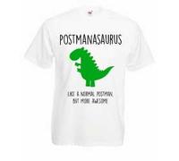 60 SECOND MAKEOVER Men's Postmanasaurus, Like A Normal Postman But More Awesome Dinosaur T-Shirt in White | Size: Small 60 SECOND MAKEOVER White S