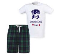 60 SECOND MAKEOVER Men's Rottie Unconditional Love Tartan Short Pyjamas in Green | Size: Large 60 SECOND MAKEOVER Green L