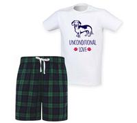 60 SECOND MAKEOVER Men's Sausage Dog Unconditional Love Tartan Short Pyjamas Set in Green | Size: Small 60 SECOND MAKEOVER Green S