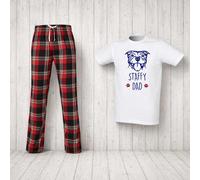 60 Second Makeover Limited Staffy Dad Tartan Trouser Mens Pyjamas Set Fathers Day Pet Clothes Dog Dad Gifts Staffy Gifts For Men Pjs Staffordshire Bull Terrier Red - S