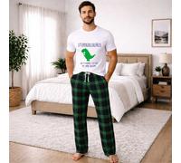 60 Second Makeover Limited Mens Stepdadsaurus Step Dad Dinosaur Tartan Trouser Mens Pyjamas Set Fathers Day Step Dad Gifts Pajamas For Men Pjs Father's Day Stepdad Presents Green - L