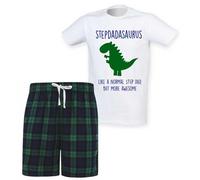 60 SECOND MAKEOVER Men's Step Dad Dinosaur Tartan Pyjama Set in Green | Size: Small 60 SECOND MAKEOVER Green S