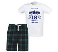 60 SECOND MAKEOVER Men's This Is What An Awesome 18 Year Old Looks Like Tartan Pyjama Set in Green | Size: Small 60 SECOND MAKEOVER Green S