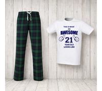 60 SECOND MAKEOVER Men's This Is What An Awesome 21 Year Old Looks Like Tartan Pyjama Set in Green | Size: XL 60 SECOND MAKEOVER Green XL