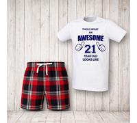 60 SECOND MAKEOVER Men's This Is What An Awesome 21 Year Old Looks Like Tartan Pyjama Set in Red | Size: Large 60 SECOND MAKEOVER Red L