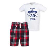 60 SECOND MAKEOVER Men's This Is What An Awesome 30 Year Old Looks Like Tartan Pyjama Set in Red | Size: Small 60 SECOND MAKEOVER Red S