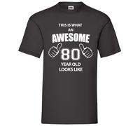 60 SECOND MAKEOVER Men's This Is What An Awesome 80 Year Old Looks Like T-Shirt in Black | Size: Medium 60 SECOND MAKEOVER Black M
