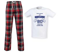 60 SECOND MAKEOVER Men's This Is What An Awesome 80 Year Old Looks Like Tartan Pyjama Set in Red | Size: XL 60 SECOND MAKEOVER Red XL