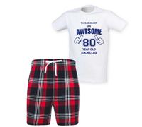 60 SECOND MAKEOVER Men's This Is What An Awesome 80 Year Old Looks Like Tartan Pyjama Set in Red | Size: Small 60 SECOND MAKEOVER Red S
