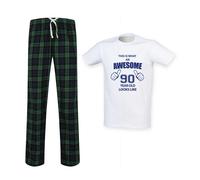 60 SECOND MAKEOVER Men's This Is What An Awesome 90 Year Old Looks Like Tartan Pyjama Set in Green | Size: 2XL 60 SECOND MAKEOVER Green 2XL