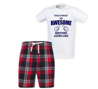 60 SECOND MAKEOVER Men's This Is What An Awesome Brother Looks Like Tartan Pyjama Set in Red | Size: XL 60 SECOND MAKEOVER Red XL