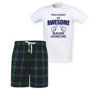 60 SECOND MAKEOVER Men's This Is What An Awesome Builder Looks Like Tartan Pyjama Set in Green | Size: Small 60 SECOND MAKEOVER Green S