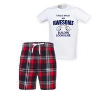 60 SECOND MAKEOVER Men's This Is What An Awesome Builder Looks Like Tartan Pyjama Set in Red | Size: Medium 60 SECOND MAKEOVER Red M