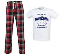 60 SECOND MAKEOVER Men's This Is What An Awesome Builder Looks Like Tartan Pyjama Set in Red | Size: Small 60 SECOND MAKEOVER Red S