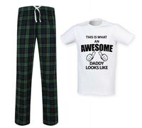 60 SECOND MAKEOVER Men's This Is What An Awesome Daddy Looks Like Tartan Pyjamas in Green | Size: Large 60 SECOND MAKEOVER Green L