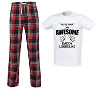 60 SECOND MAKEOVER Men's This Is What An Awesome Daddy Looks Like Tartan Pyjamas in Red | Size: 2XL 60 SECOND MAKEOVER Red 2XL