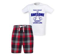 60 SECOND MAKEOVER Men's This Is What An Awesome Daddy Looks Like Tartan Short Pyjama Set in Red | Size: 2XL 60 SECOND MAKEOVER Red 2XL