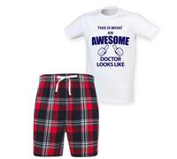 60 SECOND MAKEOVER Men's This Is What An Awesome Doctor Looks Like Tartan Pyjama Set in Red | Size: Large 60 SECOND MAKEOVER Red L